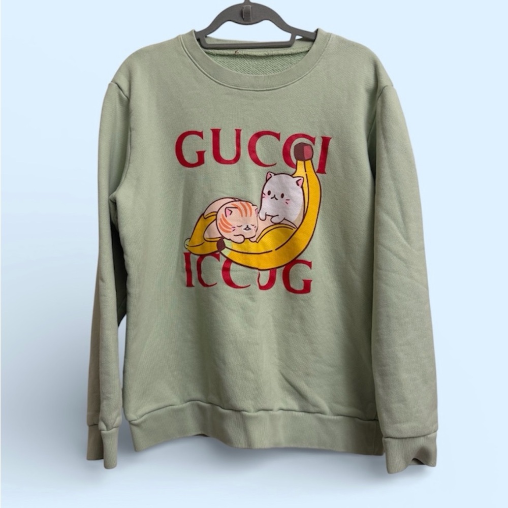 GUCCI x Crunchyroll Mint Green Bananya Printed Graphic Sweatshirt, size L